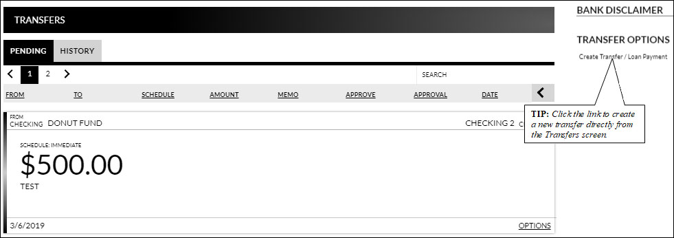 View Pending transfer form